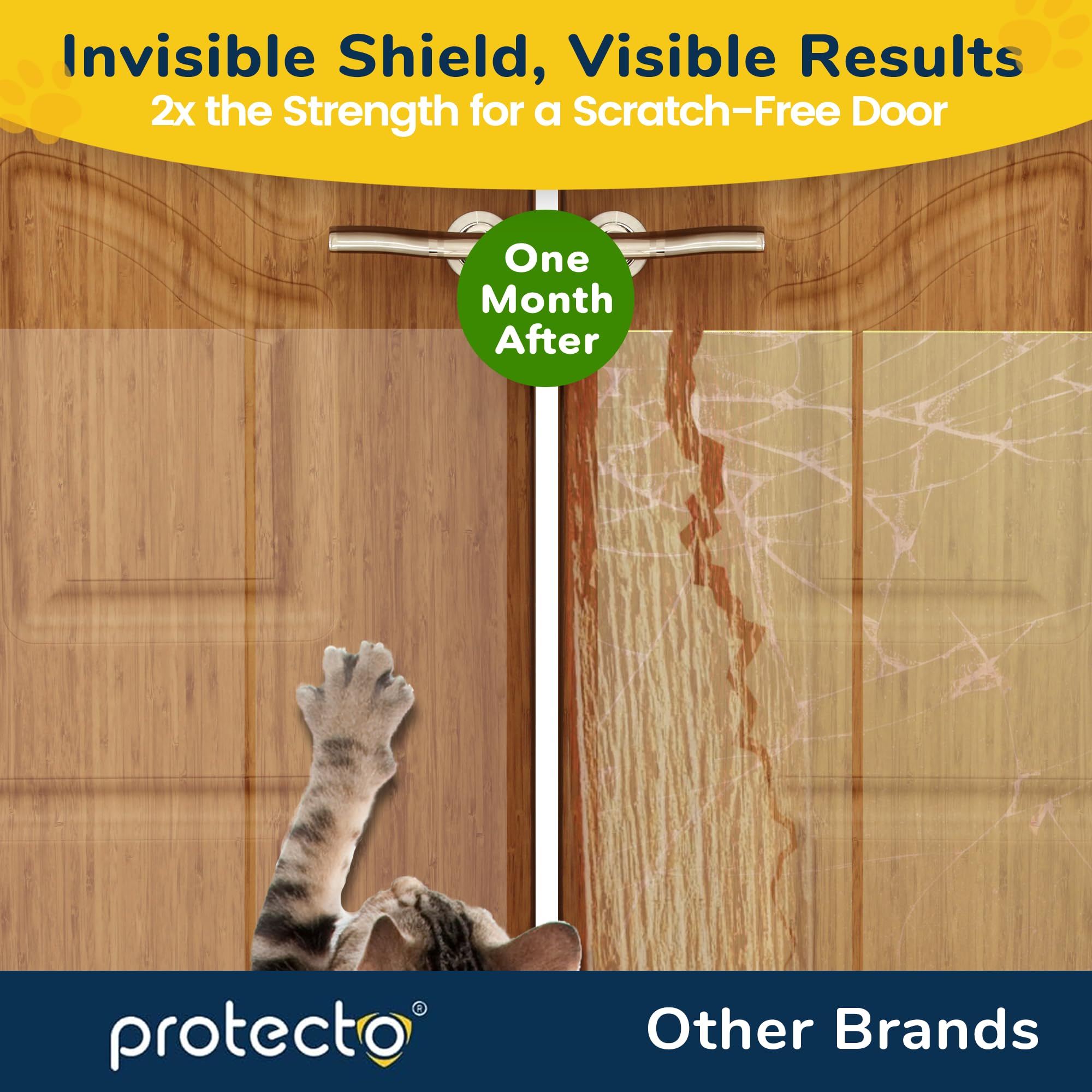Protecto Cat & Dog Scratch Door Protector - 2.75'' X 20Ft Clear Wall Protector For Pet Scratching - Sticky And Self-Adhesive Det